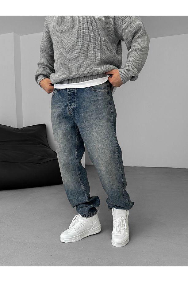 Koyu Mavi Yıkamalı Eskitme Baggy Jean KE-610 - 1