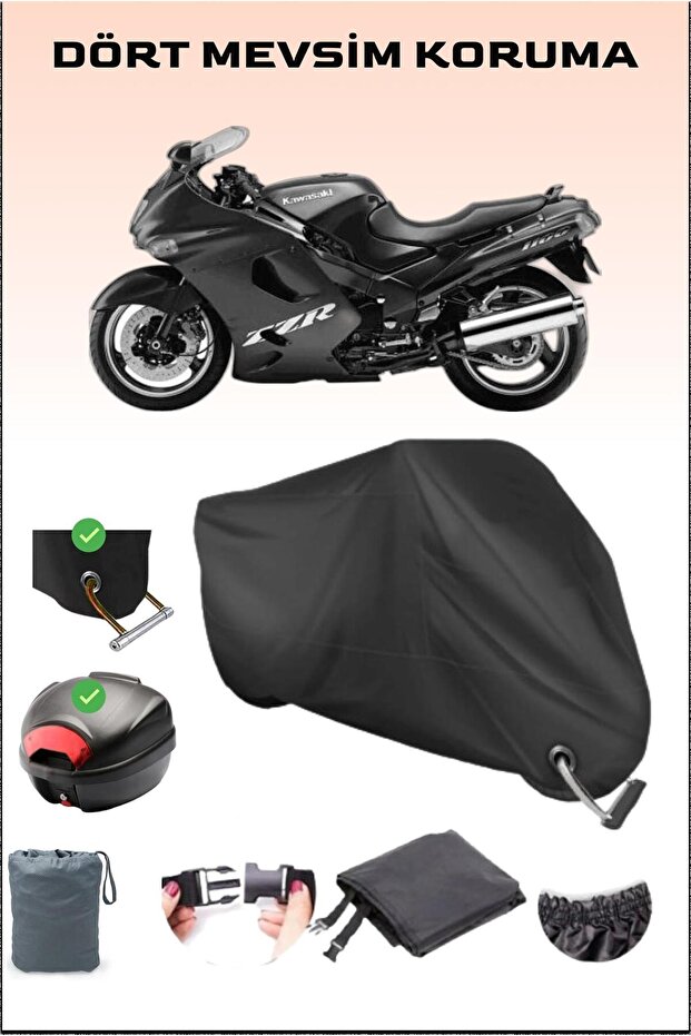 Black Rear Bag and Lock Compatible Motorcycle Tarpaulin for Kawasaki Zzr 1100, Secure