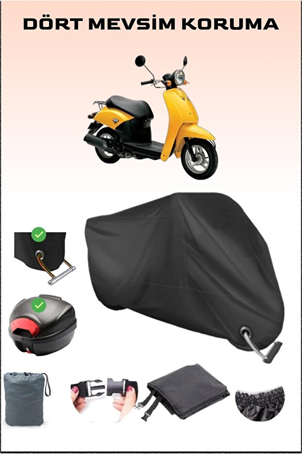 Black Rear Bag and Lock Compatible Motorcycle Tarpaulin for Honda Today 50, Safe
