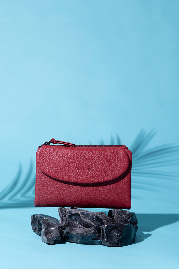 2813 Genuine Leather Medium Size Women's Wallet Flother Claret Red