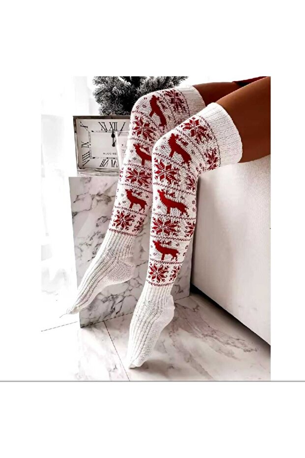 جوارب بنمط عيد الميلاد فوق الركبة - 3