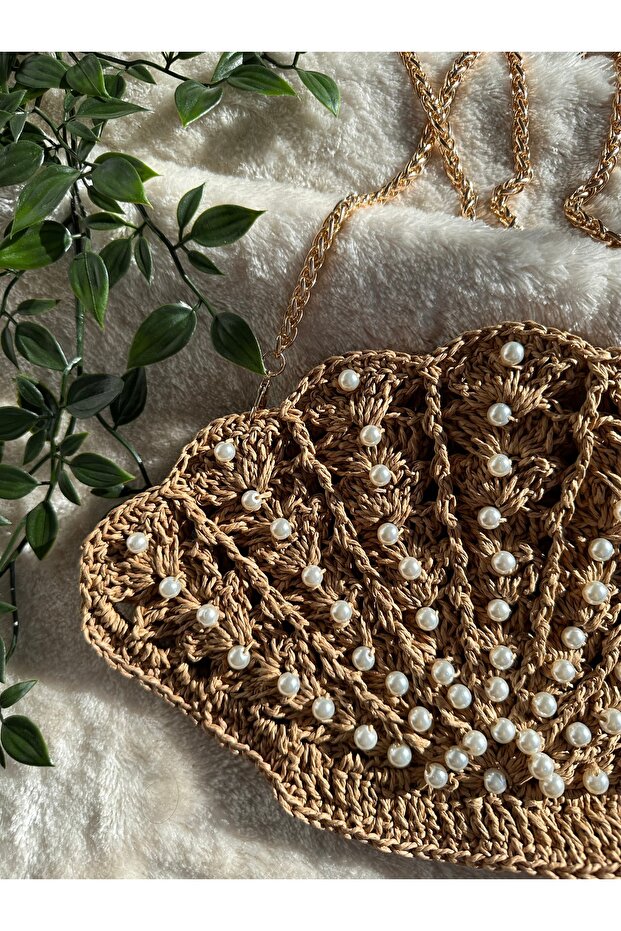 İncili hasır midye çanta - 2