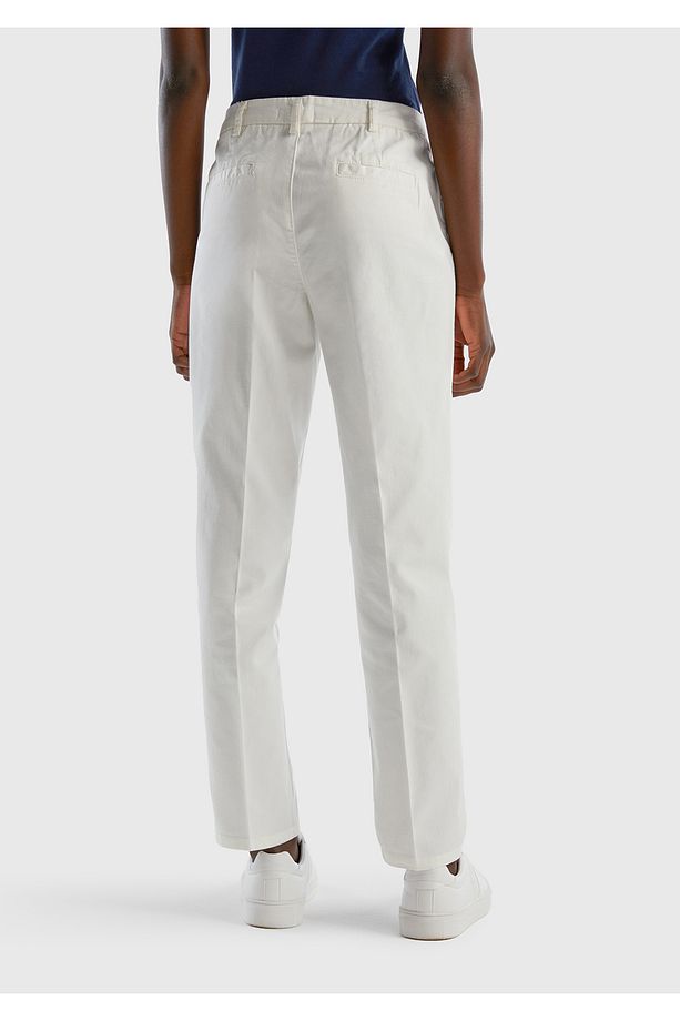 Kadın Beyaz Elastanlı Basic Chino Pantolon - 3