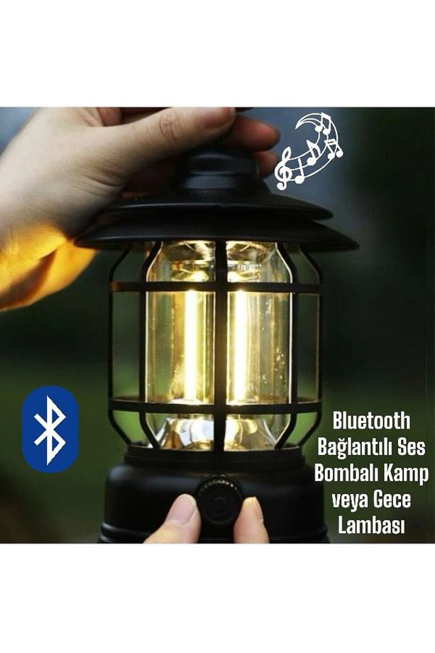 Bluetooth Kamp ve Gece Lambası (Sarı Led Işıklı, Ses Bombası, PowerBank, Şarjlı Portatif Aydınlatma) - 1