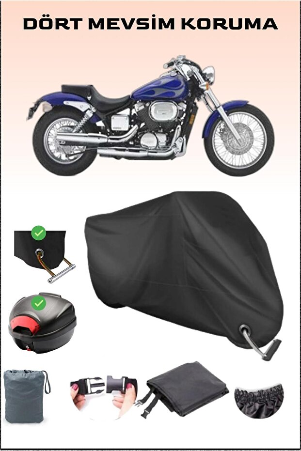 Black Rear Bag and Lock Compatible Motorcycle Tarpaulin for Honda Shadow Spi-Rit 750, Safe