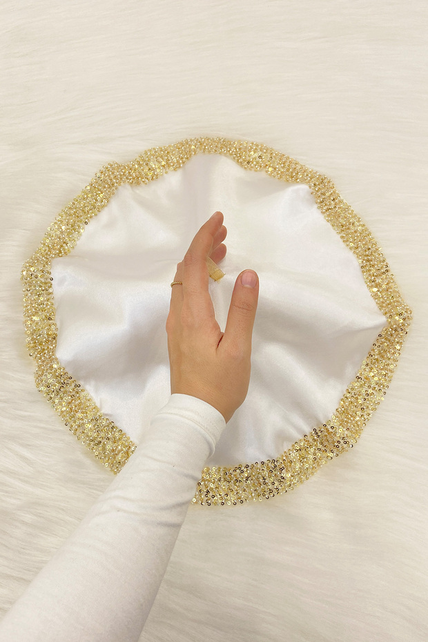 White Gold Bride Groom Handkerchief with Sequins, Halay Handkerchief, Wedding Henna Circumcision Promise Engagement Bride Bachelorette