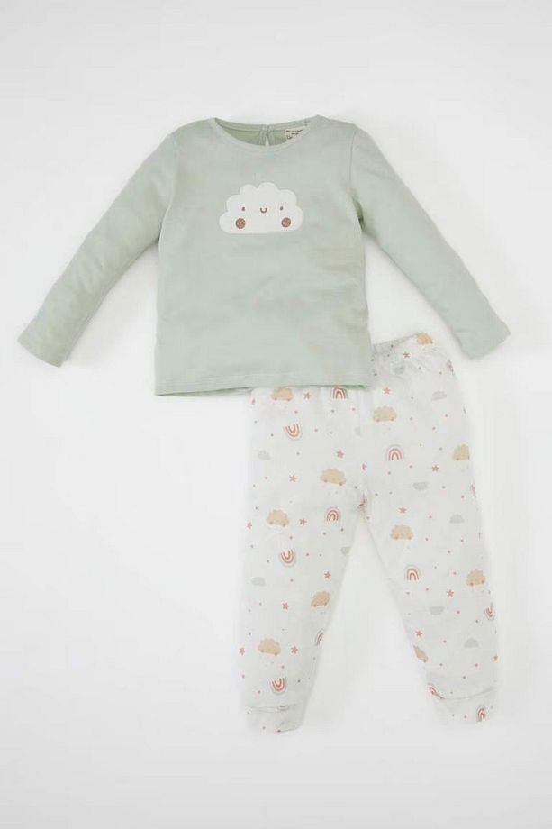 Kız Bebek Pijama Takımı Gökkuşağı Baskılı Uzun Kollu Üst Uzun Alt D1794a524au - 1