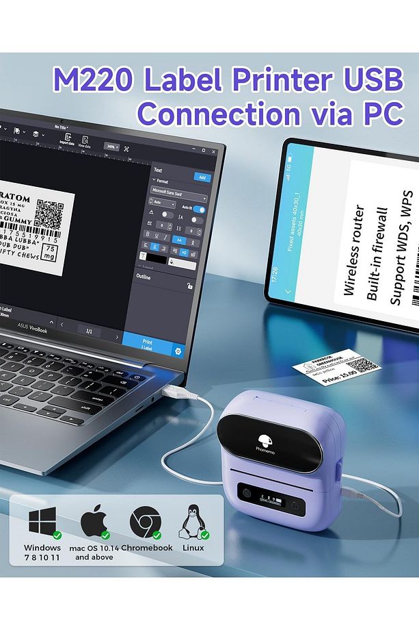M220 Etiket Makinesi 75mm Kablosuz Taşınabilir, Android, IOS ve PC, (20-75mm Baskı Genişliği) - 3