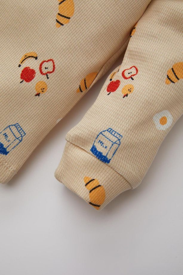 Erkek Bebek Yiyecek Baskılı Uzun Kollu Waffle Pijama Takımı C0730a524sp - 4
