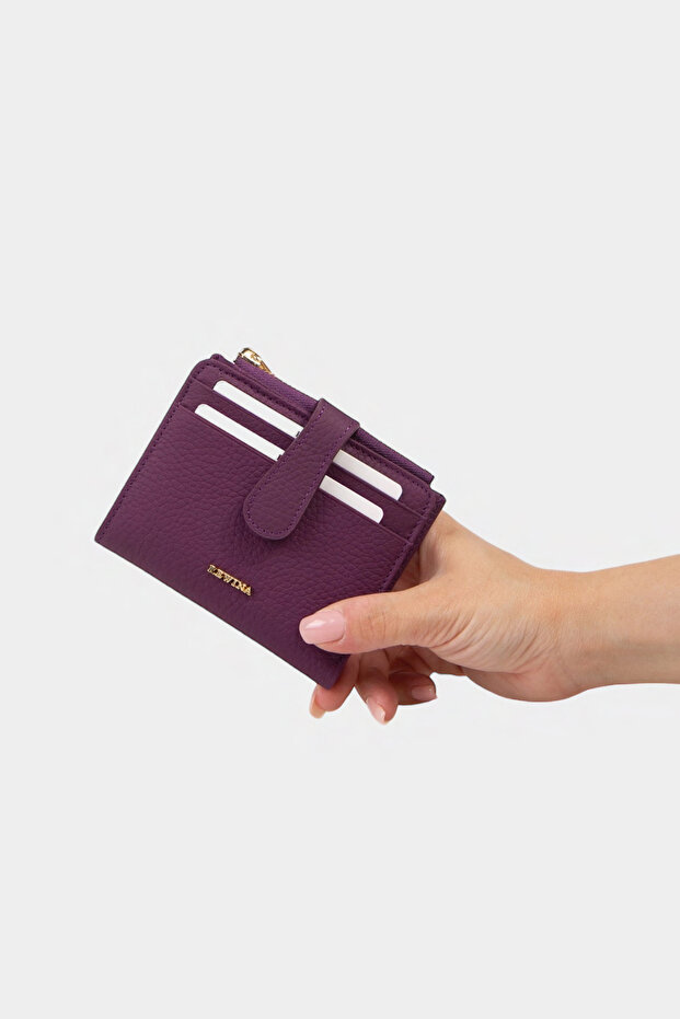 9739 Genuine Leather Special Design Zippered Women's Wallet Purple