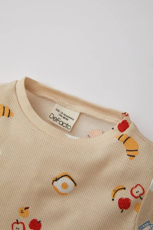 Erkek Bebek Yiyecek Baskılı Uzun Kollu Waffle Pijama Takımı C0730a524sp - 3