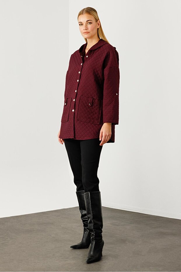 Modailgi Kapüşonlu Kapitone Mont Mürdüm - 4