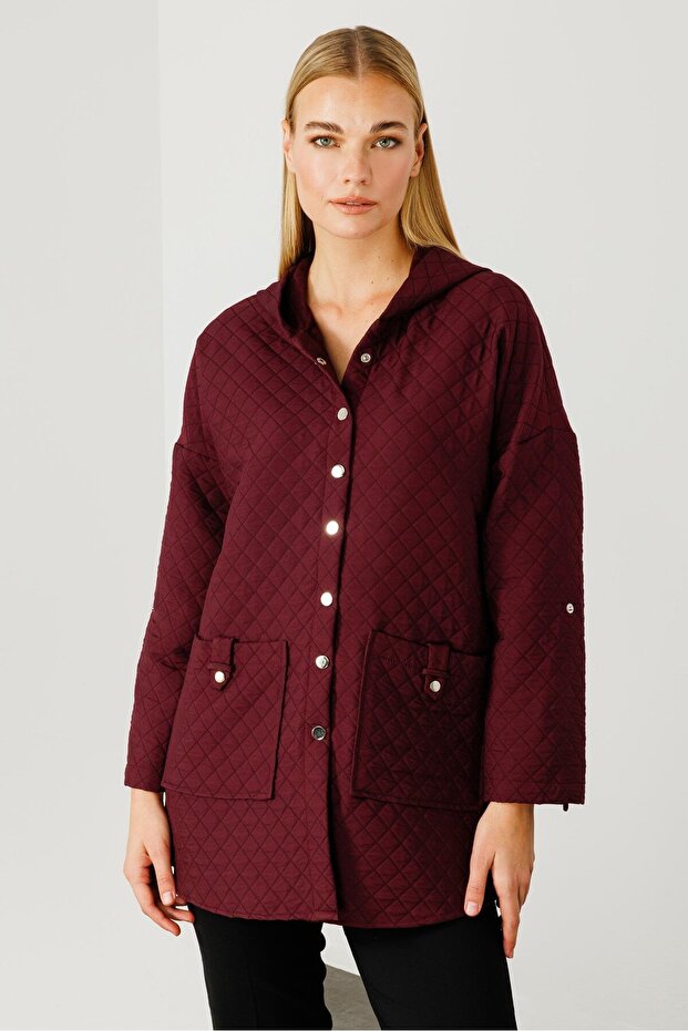 Modailgi Kapüşonlu Kapitone Mont Mürdüm - 3