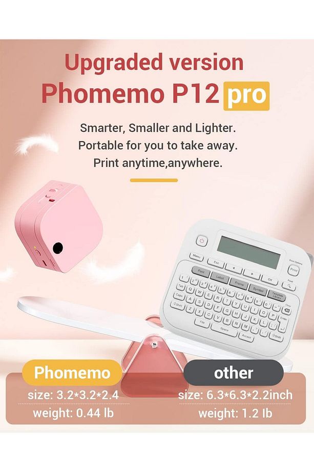 P12 Pro Pembe, Kablosuz Etiket Makinesi - Usb Şarjlı - Etiket Ve Saten Kurdele Makinesi - 4