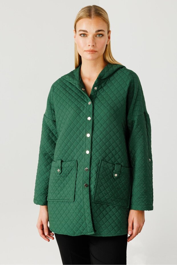 Modailgi Kapüşonlu Kapitone Mont Yeşil - 2