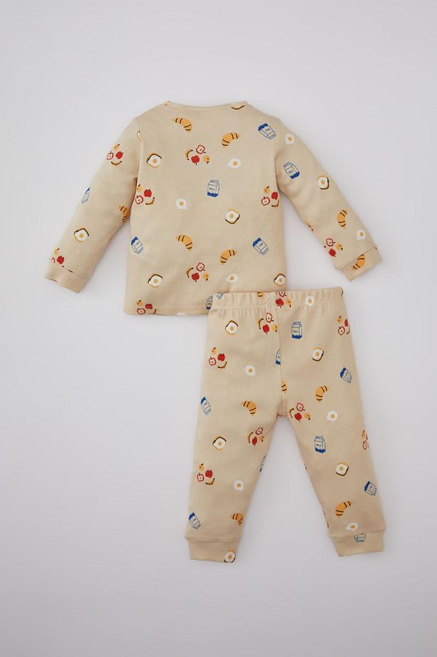 Erkek Bebek Yiyecek Baskılı Uzun Kollu Waffle Pijama Takımı C0730a524sp - 5