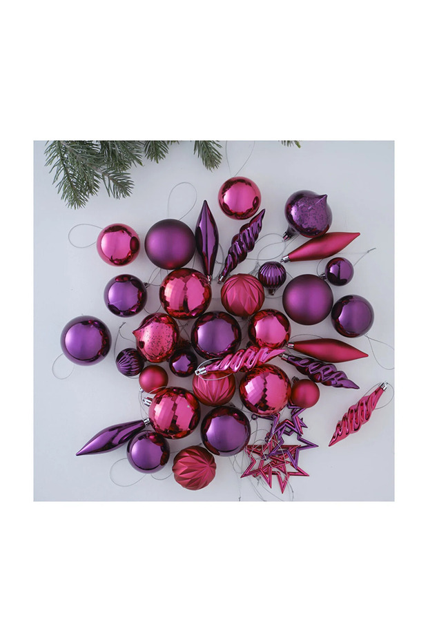Pink 40 Pcs Christmas Tree Decoration Mixed Vibrant Colors