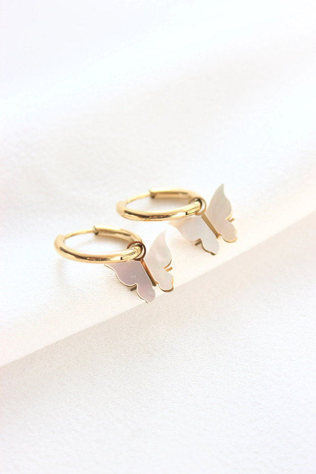 316L Stainless Steel Earrings - Mother of Pearl Stone Butterfly Steel Earrings - Anti Tarnish Earrings