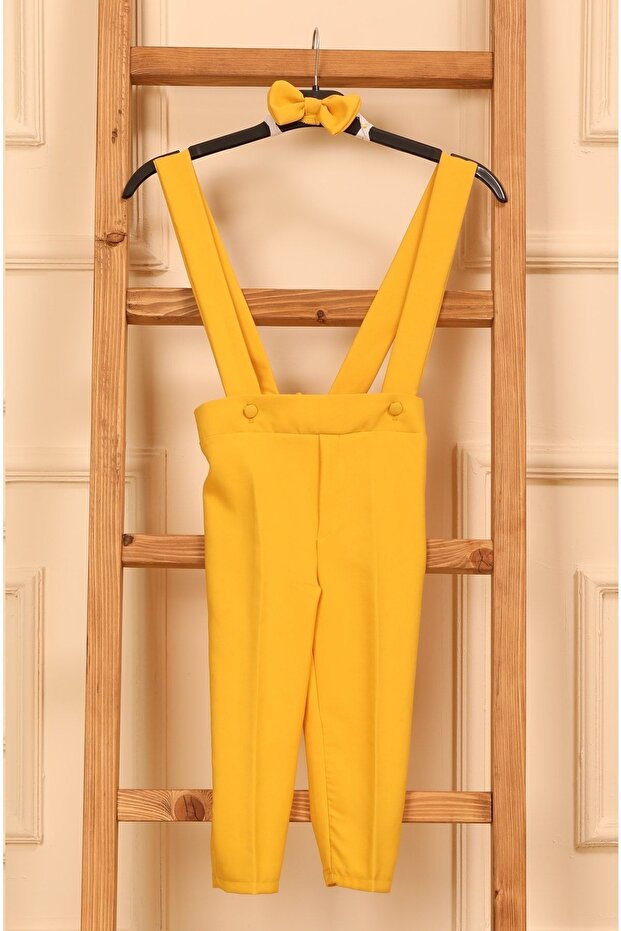 Limon Sarısı Krep Salopet Pantolon Ve Papyon(SALOPET-PAPYON) - 1