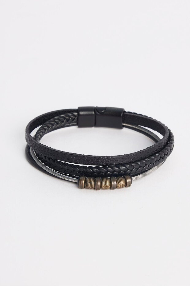 Men's Genuine Leather Black Bracelet