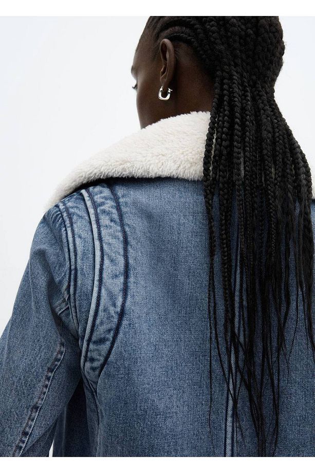 Kürklü denim ceket - 8