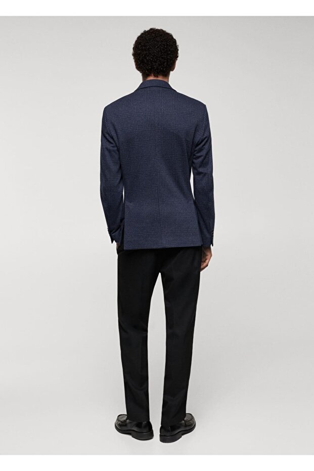 Dar kesim kareli pamuklu blazer ceket - 4