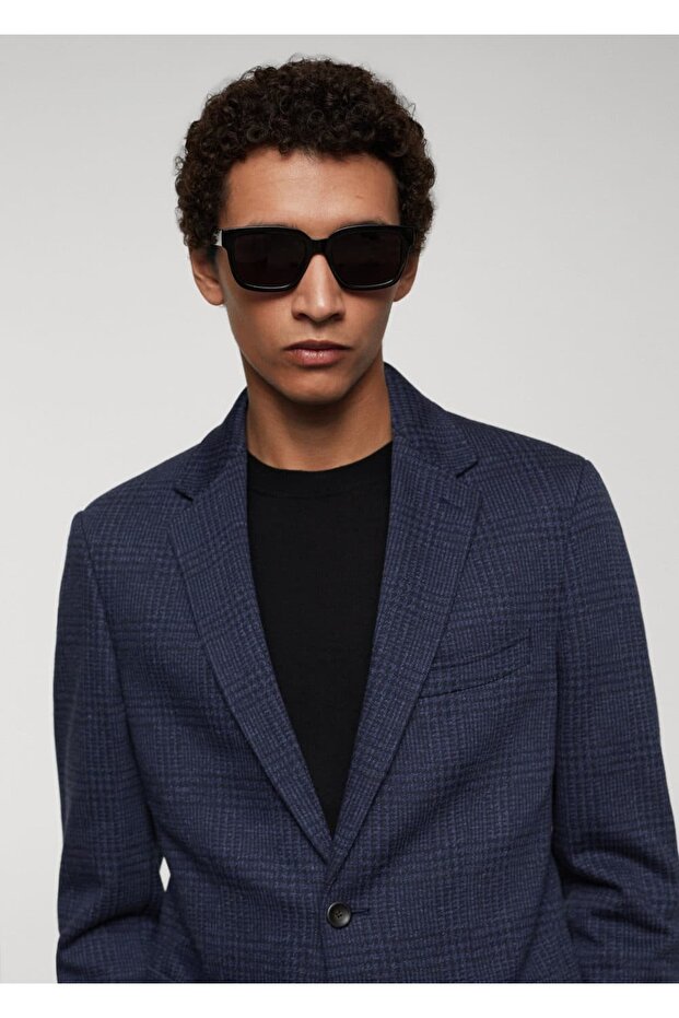 Dar kesim kareli pamuklu blazer ceket - 6