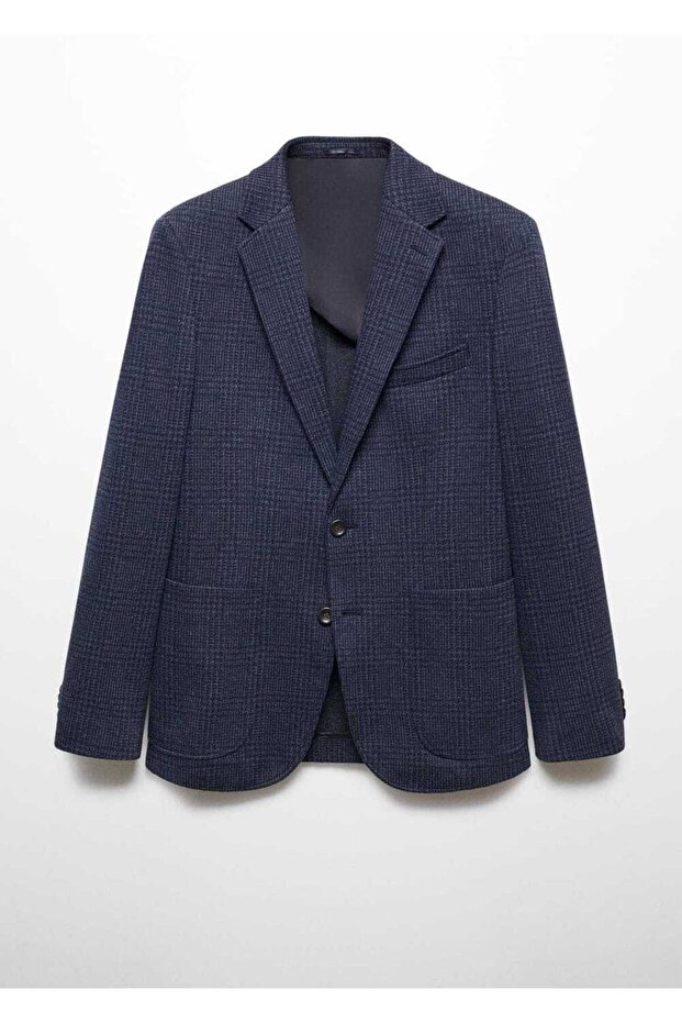 Dar kesim kareli pamuklu blazer ceket - 3