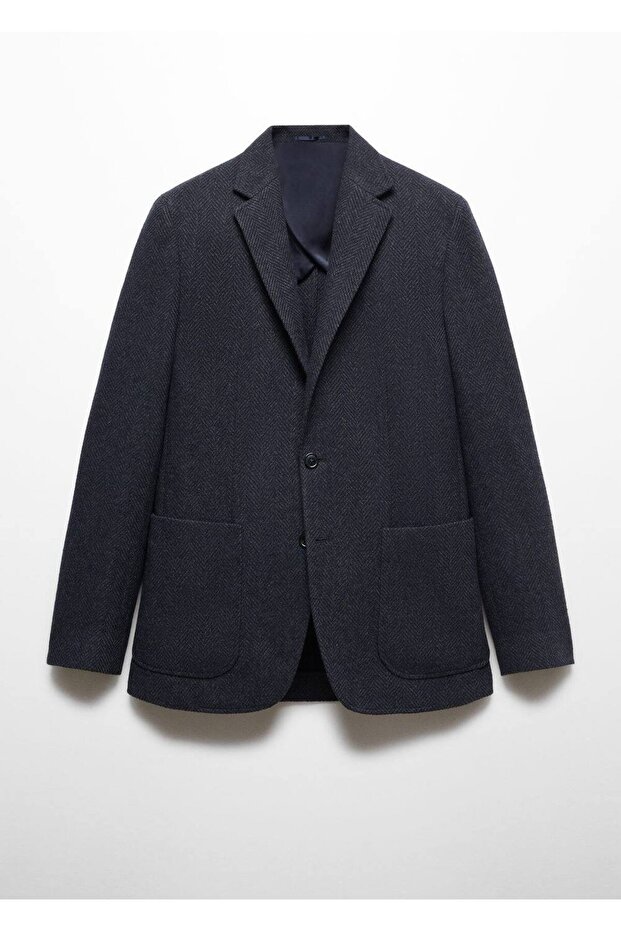 Slim Fit Herringbone Wool Blazer Jacket - 3