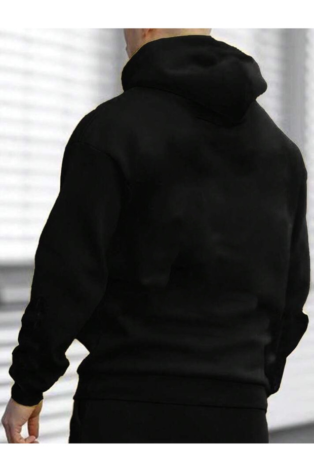 Erkek Siyah Kapüşonlu Oversize Sweatshirt black Baskılı - 2