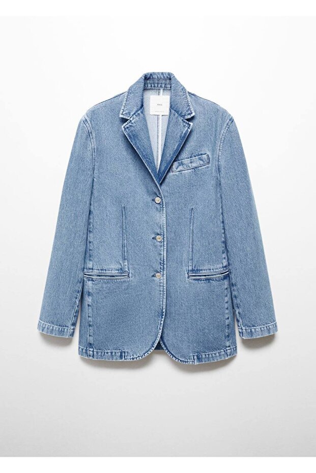 Düğmeli denim blazer ceket - 3