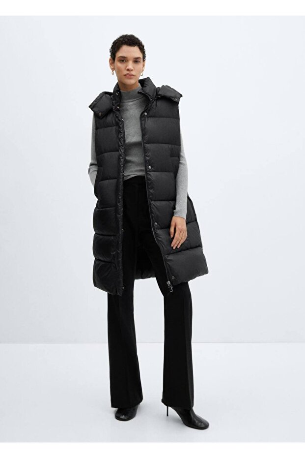 Kapüşonlu kapitone yelek - 2