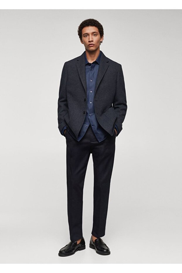 Slim Fit Herringbone Wool Blazer Jacket - 2