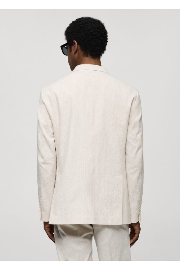 Çizgili gofre pamuklu slim fit blazer ceket - 4