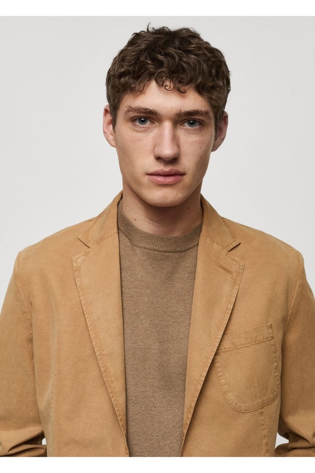 Dar kesim keten-pamuk karışımlı blazer ceket - 7