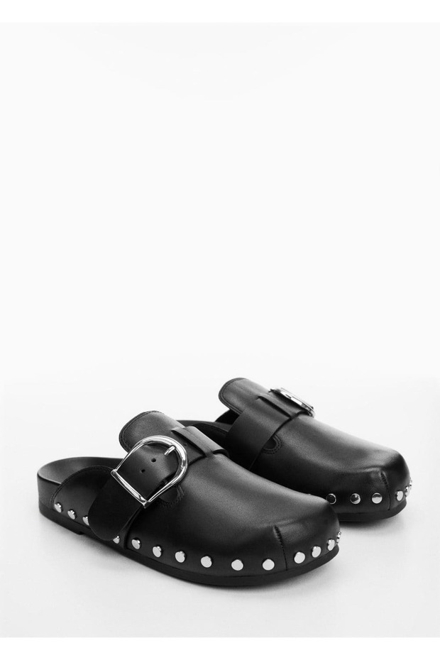 Zımbalı topuklu deri terlik - 1