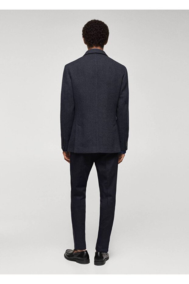 Slim Fit Herringbone Wool Blazer Jacket - 4