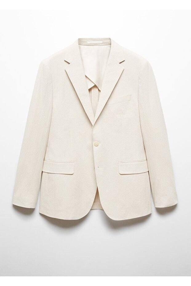 Çizgili gofre pamuklu slim fit blazer ceket - 3