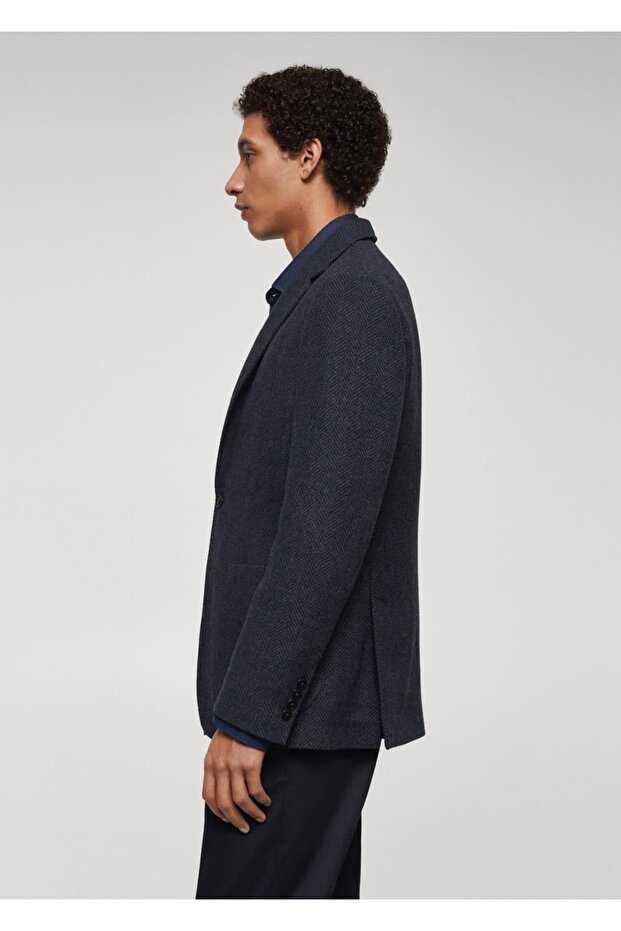 Slim Fit Herringbone Wool Blazer Jacket - 6