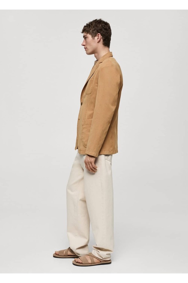 Dar kesim keten-pamuk karışımlı blazer ceket - 6