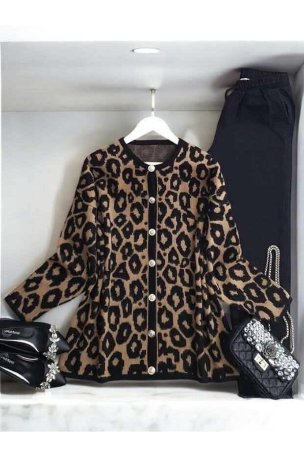 Shahin Top Button Leopard Cardigan 8128 - 1