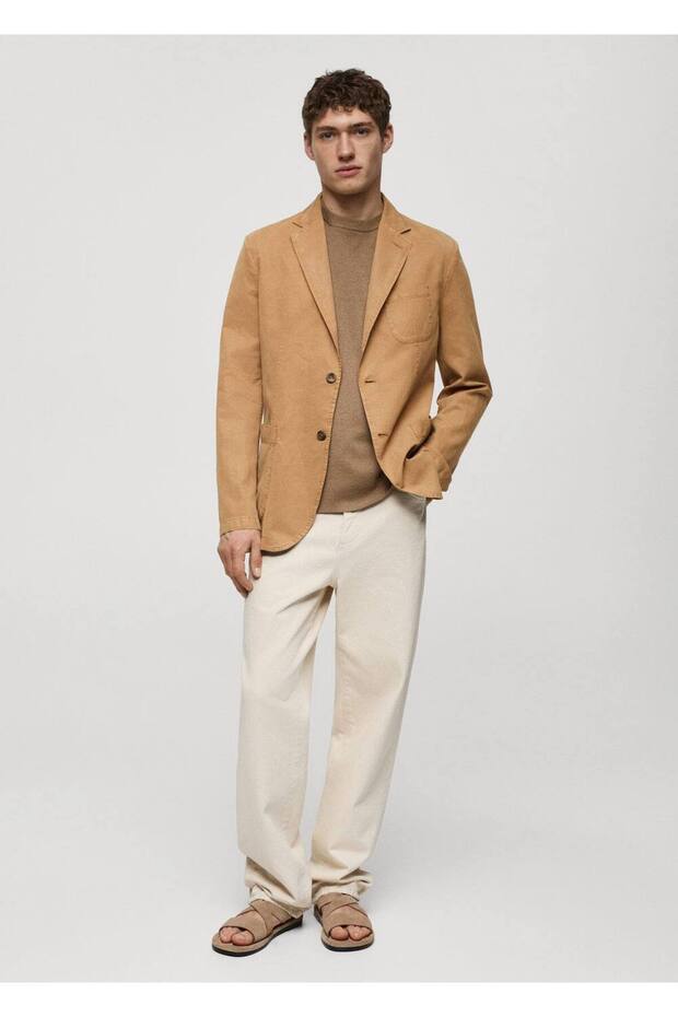 Dar kesim keten-pamuk karışımlı blazer ceket - 2