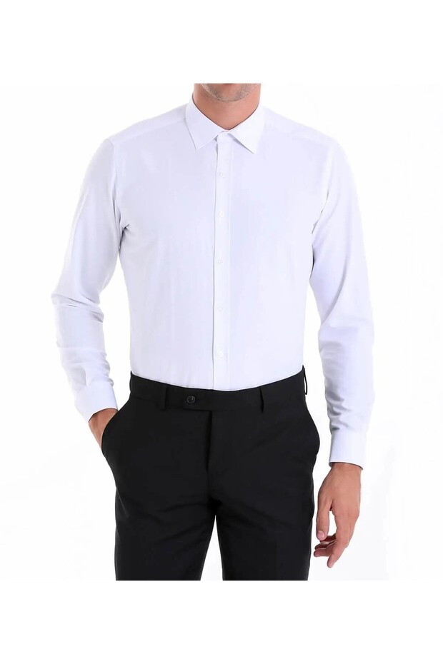White Color Slim Slim Fit Ironable Nantex Fabric Matte Shirt with Black Tie Gift