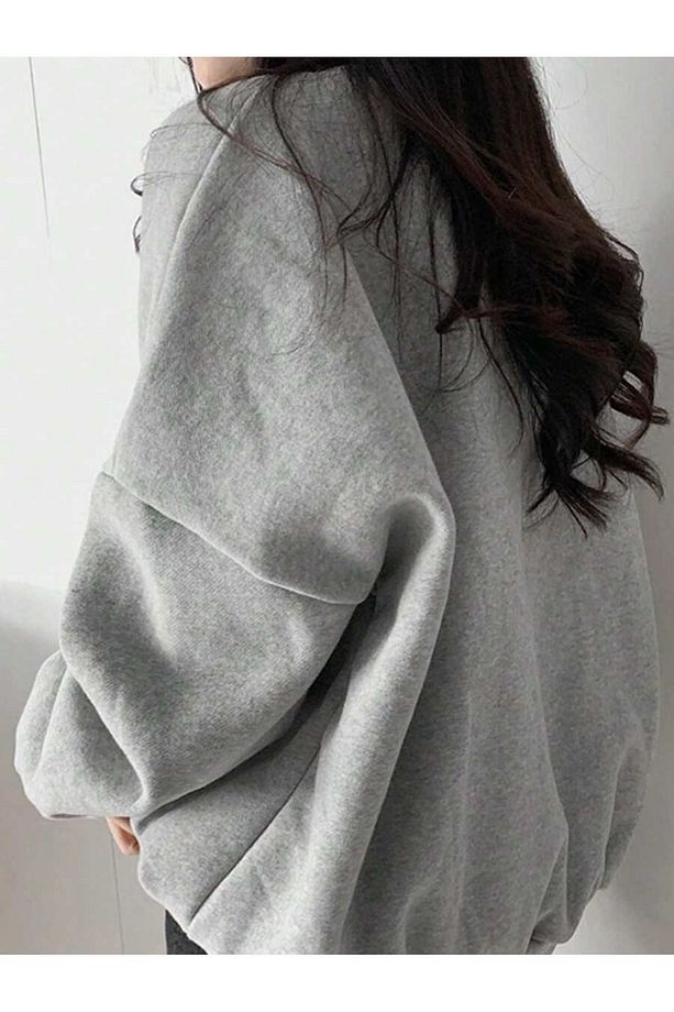 2'Li Normal Isobar Kalın Kışlık Sweatshirt - Siyah Gri Baskılı Oversize Şardonlu Bisiklet Yaka - 2