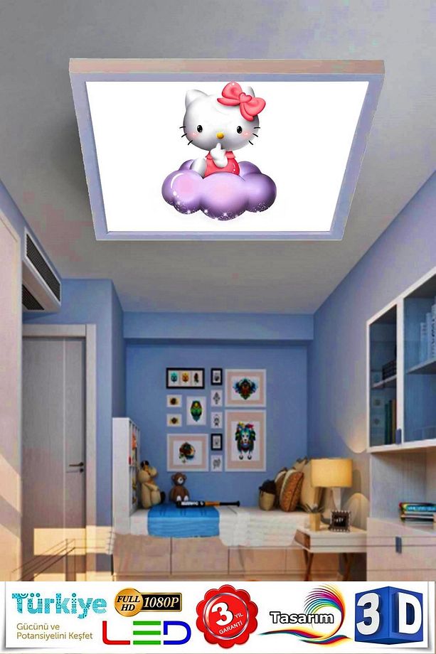 Hello Kitty 60x60 Çocuk Odası Led Avize Yeni Nesil Led Avize,60watt Modern Led Avize - 3