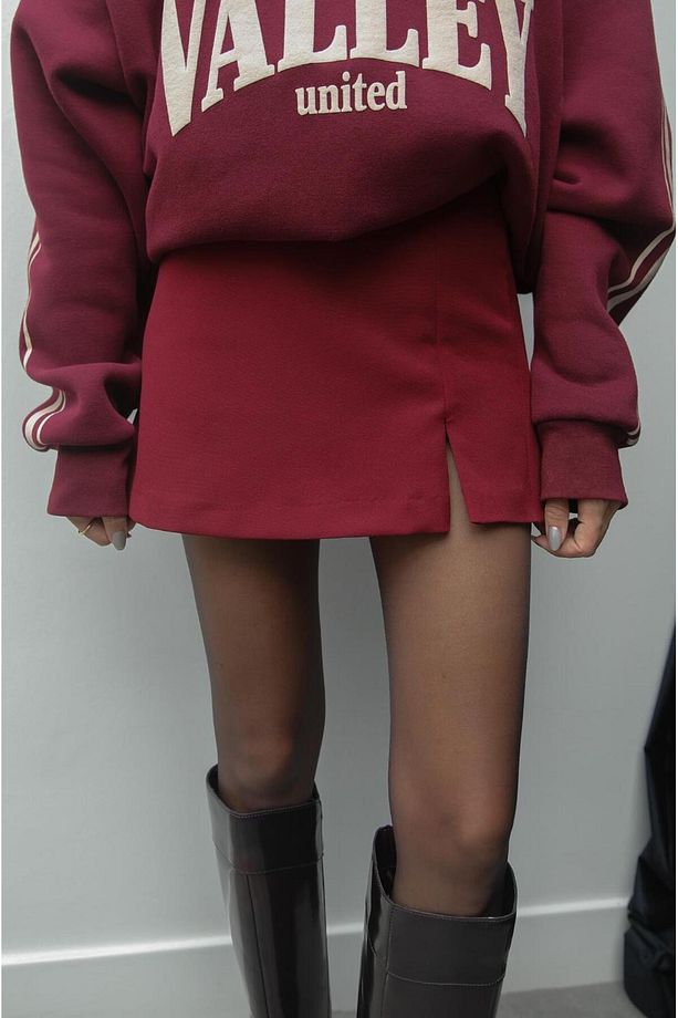 Bordo Mini Şort Etek - 4
