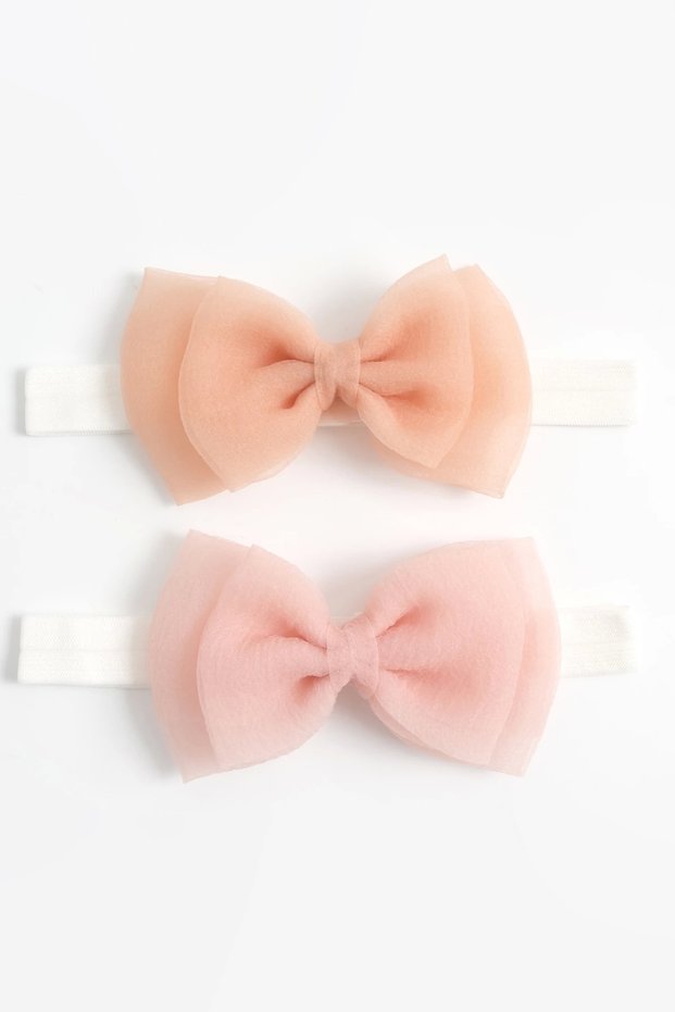Dalya Organza Bow Design Baby Bandana Set of 2 Powder, Salmon - 0-24 Months