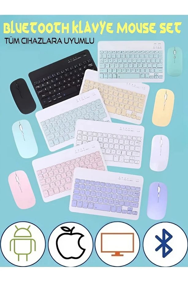 Tüm Cihazlara Uyumlu Taşınabilir Kablosuz Bluetooth Klavye Ve Mause Seti 150 Saat Şarj - 6
