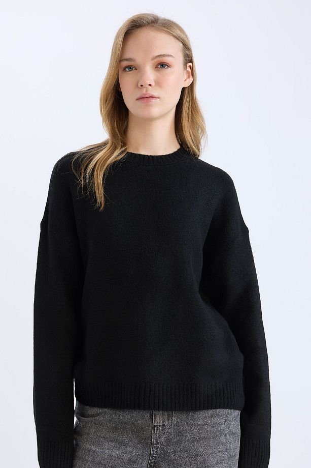 Oversize Geniş Kalıp Bisiklet Yaka Basic Düz Triko Kazak D9518AX24WN - 1