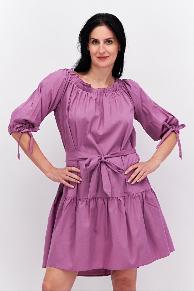 Women Solid A-Line Dress, Purple